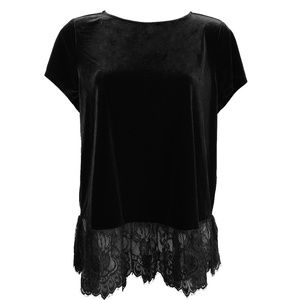 Adrianna Papell Black Velvet Lace Peplum Top